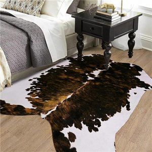 Faux Cowhide Rug 4.6x5.2 Feet, Premium Durable Cow Print Rugs for Living Room
